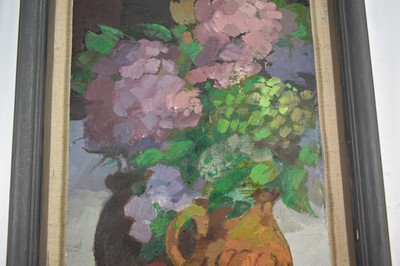 Lot 1057 - *Henry Collins (1910-1994) oil on canvas board - Still life of Fruit, Vegetables and Flowers, signed, 58cm x 27cm, in painted frame