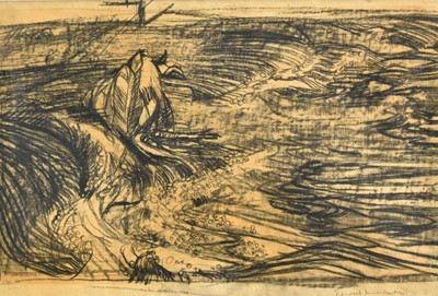 Lot 1062 - *Edward Middleditch (1923-1987) charcoal drawing - Landscape, signed, 33cm x 49cm, in glazed frame