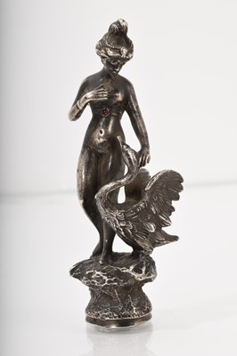 Lot 539 - Antique continental white metal desk seal in the form of Leda and the swan, possibly Austo-Hungarian, 8.5cm