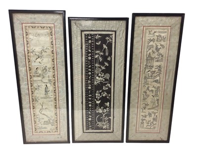 Lot 697 - Pair of Chinese embroidered silk sleeve panels