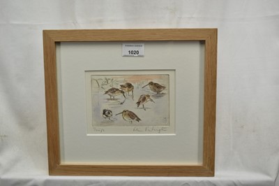 Lot 1020 - Peter Partington (b.1941) signed coloured etching - Snipe, 11.5cm x 16cm, in glazed frame Provenance: the artists studio