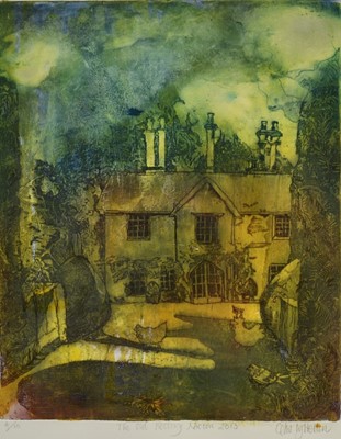 Lot 1021 - Celia Lyttelton (b.1960) signed limited edition coloured etching - 'The Old Rectory Nacton, 2013', 4/10, inscribed in pencil, 45cm x 37cm, in glazed frame