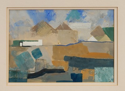 Lot 1041 - Jeremy Fraser (b.1941) gouache - 'Martlesham III', titled verso, 17cm x 24.5cm, in glazed gilt frame Provenance: Simon Carter Gallery