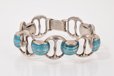 Lot 60 - Silver and blue enamel panel and link bracelet