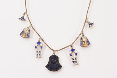 Lot 61 - 1920s Egyptian revival silver (800) and enamel necklace