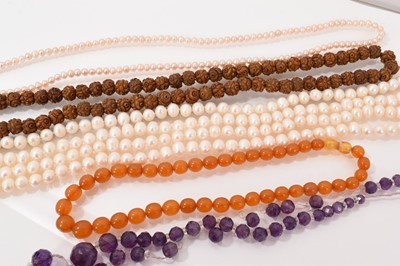 Lot 64 - Cultured pearl necklaces, faceted amethyst bead necklace and others