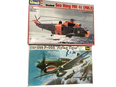 Lot 84 - Heller 1:400 Scale Bismarck Cuirasses model kit, boxed (poor) No.1036, Revell 1:32 Scale The History Makers Teracruzer with Mace Missile, boxed No.8628 & Revell 1:32 scale Curtiss P-40E Flyi...