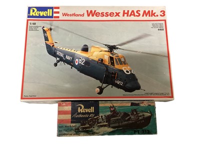 Lot 84 - Heller 1:400 Scale Bismarck Cuirasses model kit, boxed (poor) No.1036, Revell 1:32 Scale The History Makers Teracruzer with Mace Missile, boxed No.8628 & Revell 1:32 scale Curtiss P-40E Flyi...