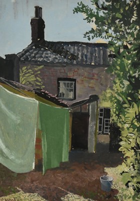 Lot 1055 - S. E. Hamilton Wood (1918-1988) gouache - 'The Washing Line', signed and dated '49, 45cm x 32cm, in glazed frame Provenance: Hatfield Hines Gallery, Norwich, September 2009. The collecti...