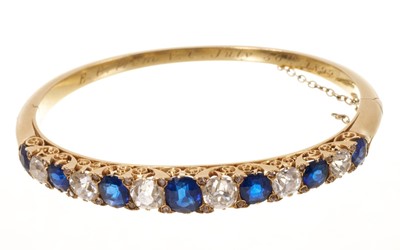 Lot 407 - Fine Victorian sapphire and diamond hinged bangle