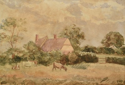 Lot 1106 - Circle of Thomas Churchyard, 19th century watercolour - Cattle Grazing, 11cm x 14.5cm, in glazed frame