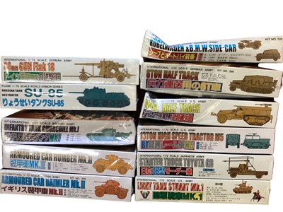 Lot 90 - International 1:72 scale WWII military vehicle model kits, plus Fujimi kit (11)