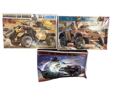 Lot 90 - International 1:72 scale WWII military vehicle model kits, plus Fujimi kit (11)