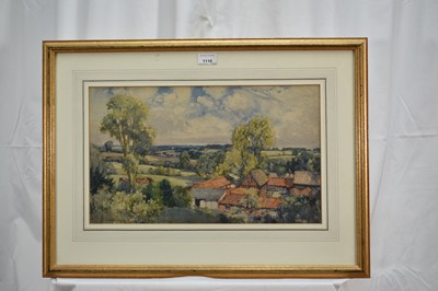 Lot 1110 - George Robert Rushton (1869-1947) watercolour - Belstead Hall Farm, signed, 28cm x 46cm, in glazed gilt frame. Provenance: Enid Hendry Collection, the artists daughter. Peter Goodwin Coll...