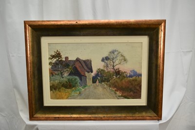 Lot 268 - Henry John Sylvester Stannard (1870-1951) watercolour - Figure before a thatched house, 24cm x 38cm, in glazed gilt frame Provenance: Abbott & Holder, The W. Stannard Estate Sale, 2n...
