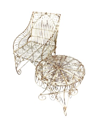 Lot 1302 - Gothic wirework chair and similar table