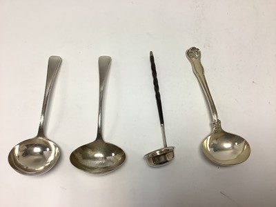 Lot 328 - Four Georgian and Victorian silver sauce ladles to include Old English Feather Edge pattern sauce ladle, London 1783, approximately 6oz