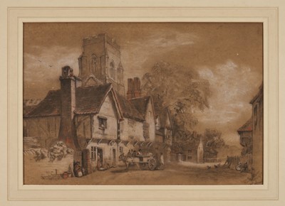 Lot 1120 - Manner of George Frost coloured chalks on paper - Stoke by Nayland View, inscribed 'Nr. Ipswich', 32cm x 47.5cm, mounted