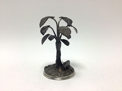 Lot 333 - Victorian silver plated table ornament in the form of a cow under a tree, stamped 4007 to base, 18.5cm in height.