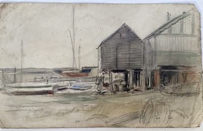 Lot 1087 - Fid Harnack (1897-1984) six watercolours - Mersea Views, 1960s, unframed, largest 25cm x 37cm, smallest 14cm x 23cm (6)