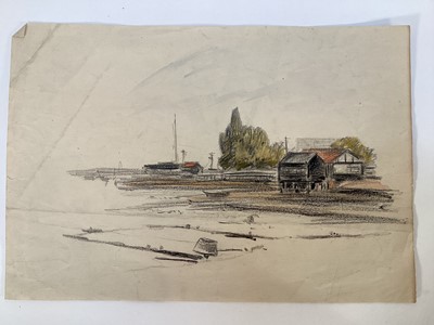 Lot 1087 - Fid Harnack (1897-1984) six watercolours - Mersea Views, 1960s, unframed, largest 25cm x 37cm, smallest 14cm x 23cm (6)