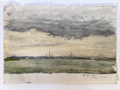 Lot 1087 - Fid Harnack (1897-1984) six watercolours - Mersea Views, 1960s, unframed, largest 25cm x 37cm, smallest 14cm x 23cm (6)