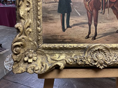 Lot 1122 - Attributed to Henry Martens (c.1790-1868) oil on canvas - Suffolk Yeomanry Cavalry, inscribed and dated 1845, 36cm x 25.5cm, in good gilt frame, together with a 19th century hand coloured engravin...