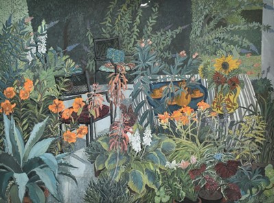 Lot 1091 - *Dione Page (1936-2021) gouache - Summer Garden, inscribed and dated '07, unframed, 57cm x 75cm