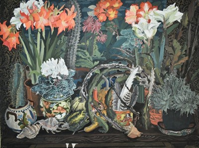 Lot 1093 - *Dione Page (1936-2021) gouache - Still Life, 'Mainly Plants', signed, inscribed and dated '89, unframed, 57cm x 76cm