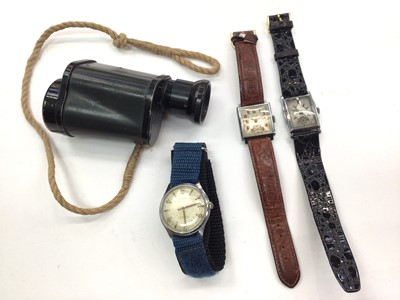 Lot 1052 - Three vintage wristwatches and a Dienstglas 6x30 monocular