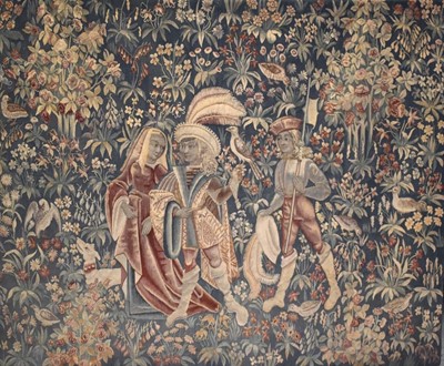 Lot 1354 - Finely embroidered mediaeval style loom machined tapestry