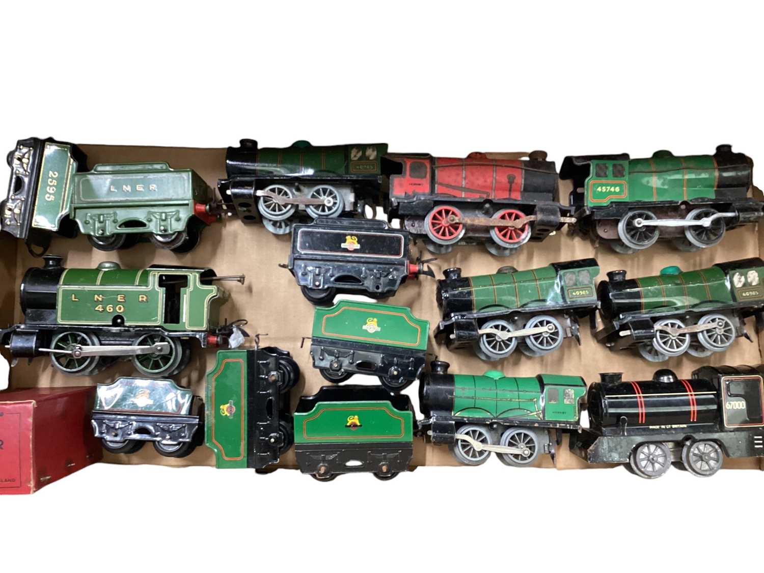 Lot 108 - Hornby O Gauge No.2 LMS 4-4-2 clockwork Special Tank Engine 6954 & six Type 50 clockwork 0-4-0 locomotives & two tenders, all loose (1box)