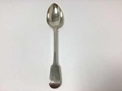 Lot 307 - George IV silver Fiddle pattern basting spoon with engraved initial A (London 1830)