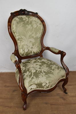 Lot 1261 - Victorian walnut open armchair