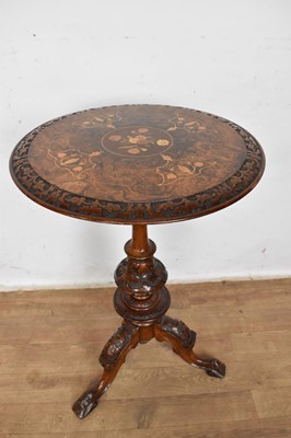 Lot 1262 - Victorian carved burr walnut and marquetry inlaid occasional table