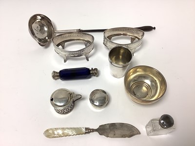 Lot 315 - Selection of miscellaneous silver, including pair Georgian salts (lacking liners), toddy ladle, etc.