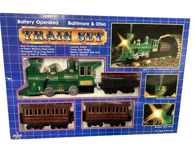 Lot 118 - Rivarossi O gauge Reno 4-4-0 American electric Steam Locomotive, boxed (poor) 7203-BU, Destiny Goldminers battery operated train set,boxed, Star Baltimore & Ohio battery operated train set,...