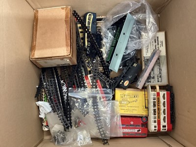 Lot 121 - Airfix OO Gauge General Store & Pola Mortimer Station model kits, plus trams & rolling stock (2 boxes)