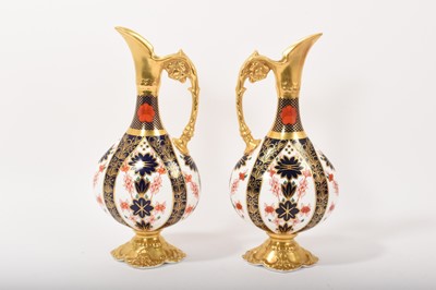 Lot 185 - Pair of Royal Crown Derby Old Imari 1128 ewers, 26cm high