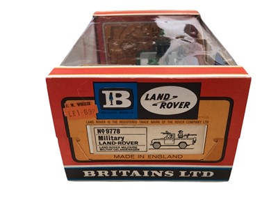 Lot 127 - Britains Military Landrover, boxed No.9778, Austin Champ, boxed No.9760, Howitzer 25 Pounder field gun and loose Kettenkrad & Scout Car (5)