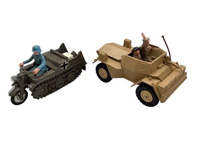 Lot 127 - Britains Military Landrover, boxed No.9778, Austin Champ, boxed No.9760, Howitzer 25 Pounder field gun and loose Kettenkrad & Scout Car (5)