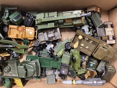 Lot 129 - Large selection diecast military models various manufacturers including Britains, Matchbox, Lone Star, Astra and others (2boxes)