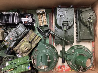 Lot 131 - Diecast unboxed military selection including Astra searchlights, Crecent tanks, Britains, Matchbox and others (1 box)