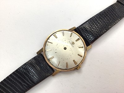 Lot 1137 - 9ct gold cased Tissot wristwatch (lacking hands) on leather strap