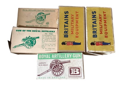 Lot 149 - Selection of boxed Britains Guns including 9705 Howitzer, 9702 B.A.T. Gun (x2), 9710 Gun of the Royal Artillery, 9700 Royal Artillery Gun, plus others, all boxed (9)