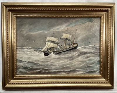 Lot 111 - H.Ward, oil on panel , steam ship, signed in gilt frame