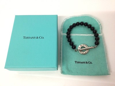 Lot 1 - Tiffany & Co. Silver and black onyx bead toggle bracelet, in original Tiffany pouch and box