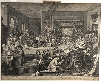 Lot 84 - William Hogarth (1697-1764) engraving - the Election Series Plate 1 'An Election Entertainment' (3rd or 6th State) "To the Right Honourable Henry Fox. This Plate is humbly inscribed by his most...