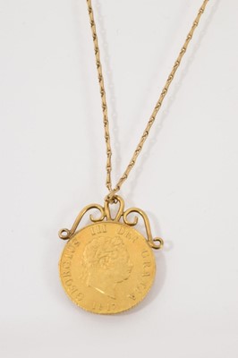 Lot 761 - George III gold half sovereign, 1817, on gold pendant mount on gilt metal chain