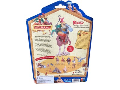 Lot 165 - Playmates Chicken Run Ginger No.40213 & Rocky No.40211, both on card with bubblepack, plus Ginger’s Chckenpult No.40223, Rocky’s Flying Machine, Rocky with Spy Scope & Ginger with Tunnel Digger (6)